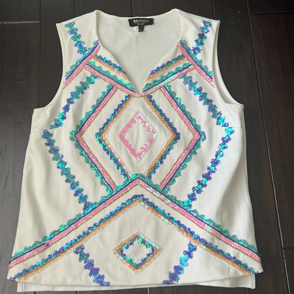 Juicy Couture Black Label White Sequin Embellished Tank Top